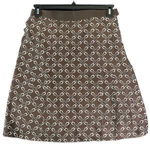 J. Crew 100% silk Equestrian Brown Skirt Buckle Pattern Size 4
